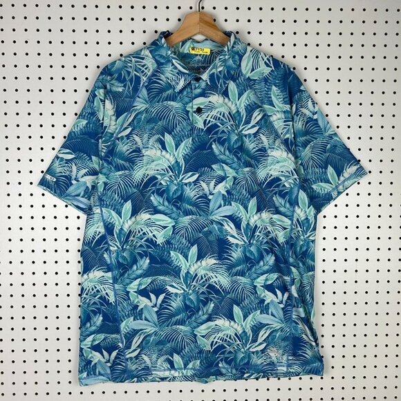 Tommy Bahama Islanzone Large Blue Hawaiian Short Sleeve Button Shirt Performance - Picture 1 of 8
